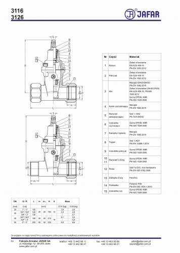 Zasuwy gwintowane 3116 i 3126 karta katalogowa str.2