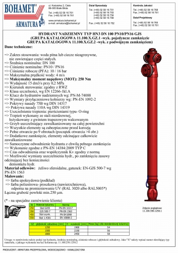 Hydranty nadziemne HN3 DN100 karta katalogowa str.1
