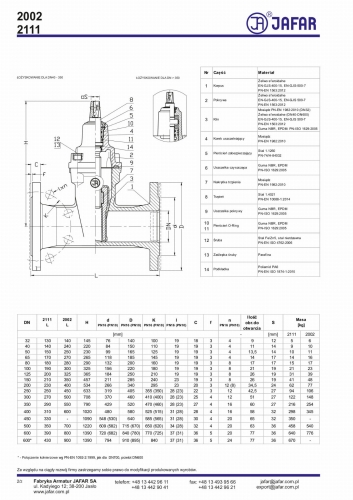 Zasuwy kołnierzowe 2002 i 2111 karta katalogowa str.2